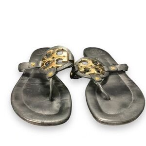 Tory Burch Black and Gold Miller Sandals